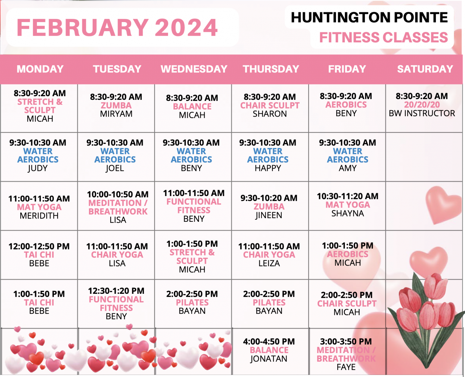 February Fitness Calendar Huntington Pointe